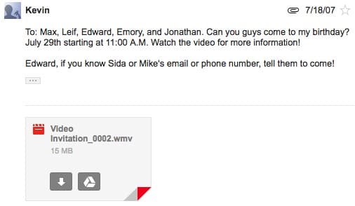 Gmail birthday invite